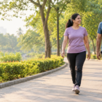 Walking for beginners: two adults walking together on a park path